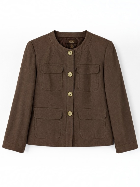 Victor Alfaro Jackets & Blazers - Victor Alfaro Silk Linen Brown Utility Blazer Jacket 12P